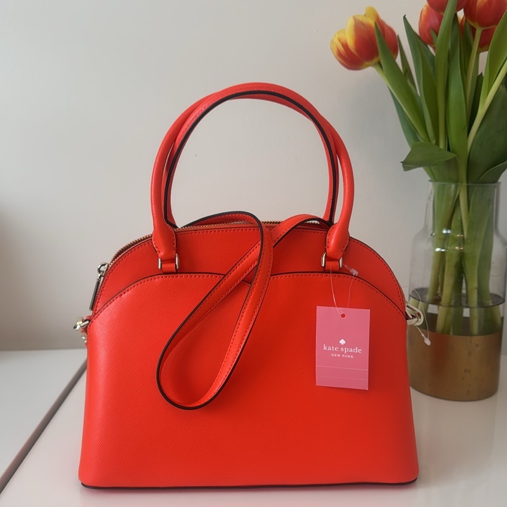 NWT Kate Spade Payton Medium Dome Satchel Coral Buds Saffiano Leather Crossbody - Picture 1 of 9